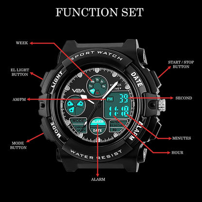 V2A Watch for Boys Age 7 and Above Analogue-Digital Shock Resistant Alarm Calender Water Proof Sports Watch for Boys Age 7 to 16 Years