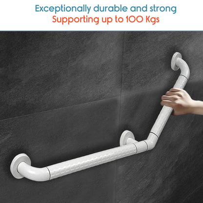 KosmoCare Stainless Steel 90° with Anti-Slip Nylon Grip Grab Bar, Wall Mounted Safety L Shaped Grab Bar for Bathroom | Grab Bars for Toilet Senior Citizens | Toilet Grab bar for Elderly (600 x 350mm)