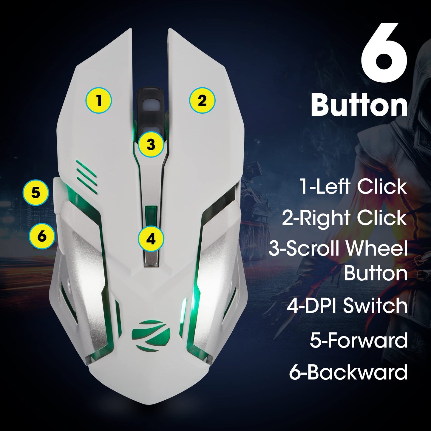 ZEBRONICS-Transformer-M with a High-Performance Gold-Plated USB Mouse: 6 Buttons, Multi-Color LED Lights,High-Resolution Sensor with max 3600 DPI, and DPI Switch(Black)