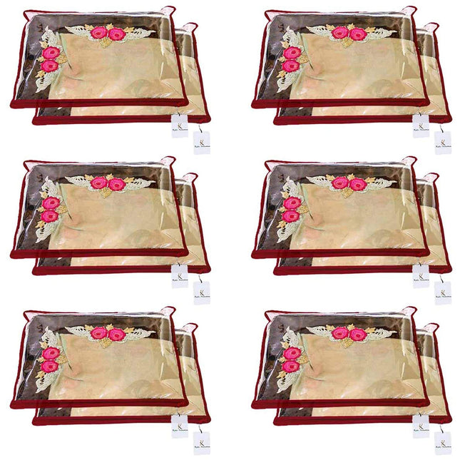 Kuber Industries Non Woven 12 Pieces Single Packing Saree Cover Set (Maroon)-KUBMART2822, standard & 6 Piece Non Woven Travel Shoe Cover, String Bag Organizer, Maroon -CTMTC039494