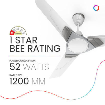 Polycab Aereo Plus Star Rated, 1200mm Ceiling Fan For Home | 100% Copper, High Speed & Air Delivery | Saves Up To 33% Electricity, Rust-Proof Aluminium Blades, 52 Watt | 3 Years Warranty【Lilac Silver】