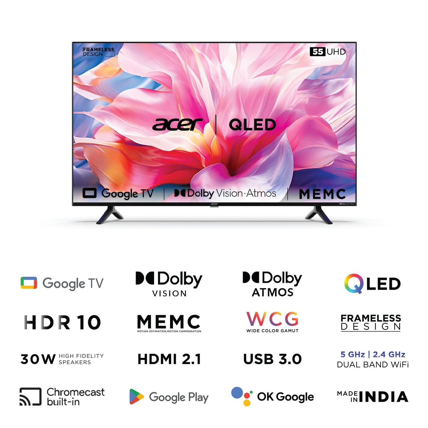 Acer 80 cm (32 inches) V Pro Series HD Ready Smart QLED Google TV with Android 14 (Black) | 16GB Storage | 30W Dolby Audio