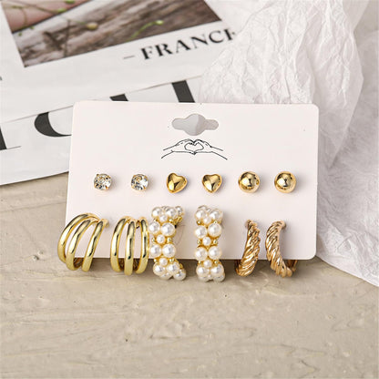 Shining Diva Fashion 11 Pairs Combo Set Celebrity Inspired Latest Trendy Stylish Gold Plated Geometric Twist Pearl Hoop Dangle Earrings for Women and Girls