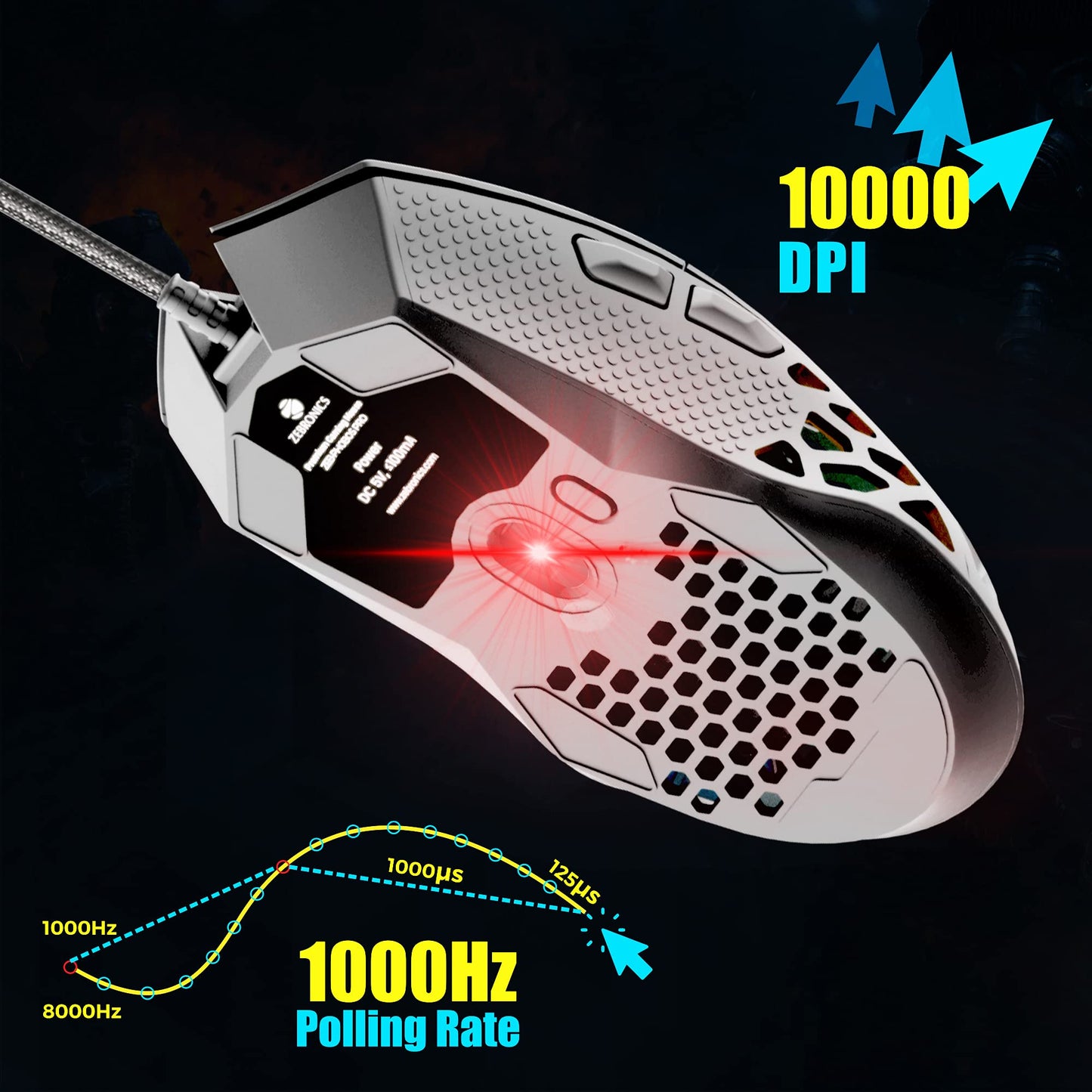 ZEBRONICS-Transformer-M with a High-Performance Gold-Plated USB Mouse: 6 Buttons, Multi-Color LED Lights,High-Resolution Sensor with max 3600 DPI, and DPI Switch(Black)