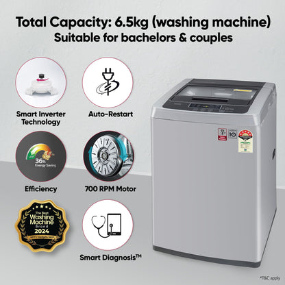 LG 7 Kg 5 Star Smart Inverter Technology Fully Automatic Top Load Washing Machine (2025 Model, T70VBMB1Z, Auto Prewash, Turbodrum, Stainless Steel drum, LED Display, Smart Diagnosis Middle Black)