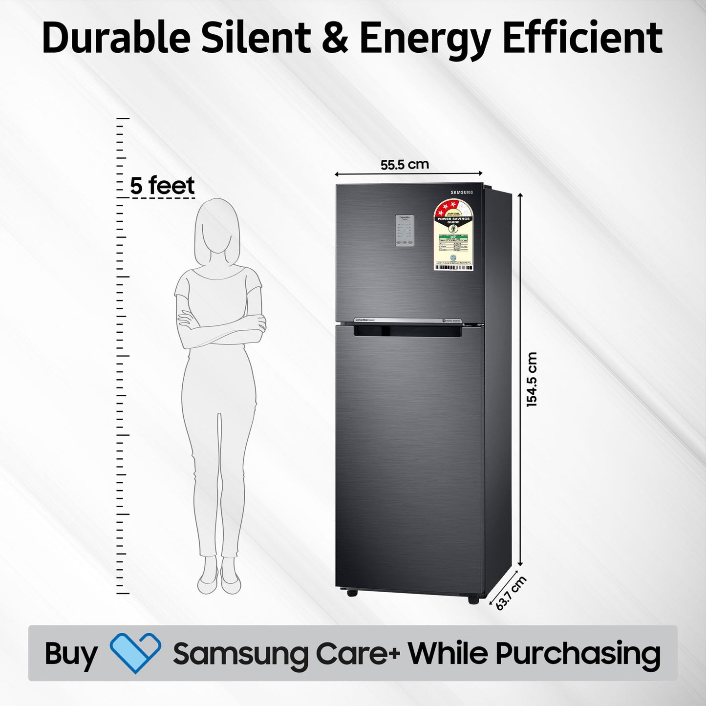 Samsung 236 L, 3 Star, Convertible, Digital Inverter with Display Frost Free Double Door Refrigerator (RT28C3733S8/HL, Silver, Elegant Inox, 2024 Model)