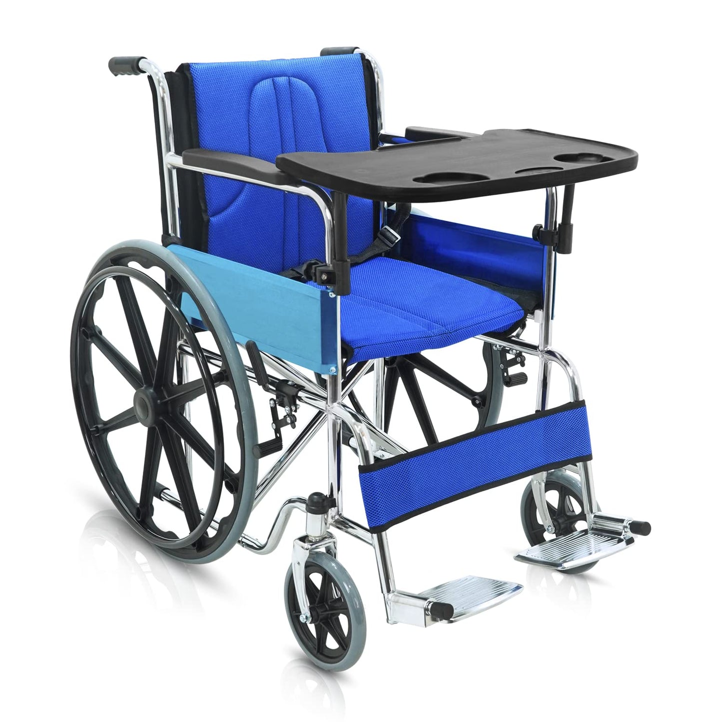 KosmoCare Dura Rexine Wheelchair | Self-Propelled & Attendant Use | Hammered Finish MS Frame | 24" Mag Wheels | Removable Footrests | Foldable Design | Comfortable Rexine Seat | Supports Up to 100 kg