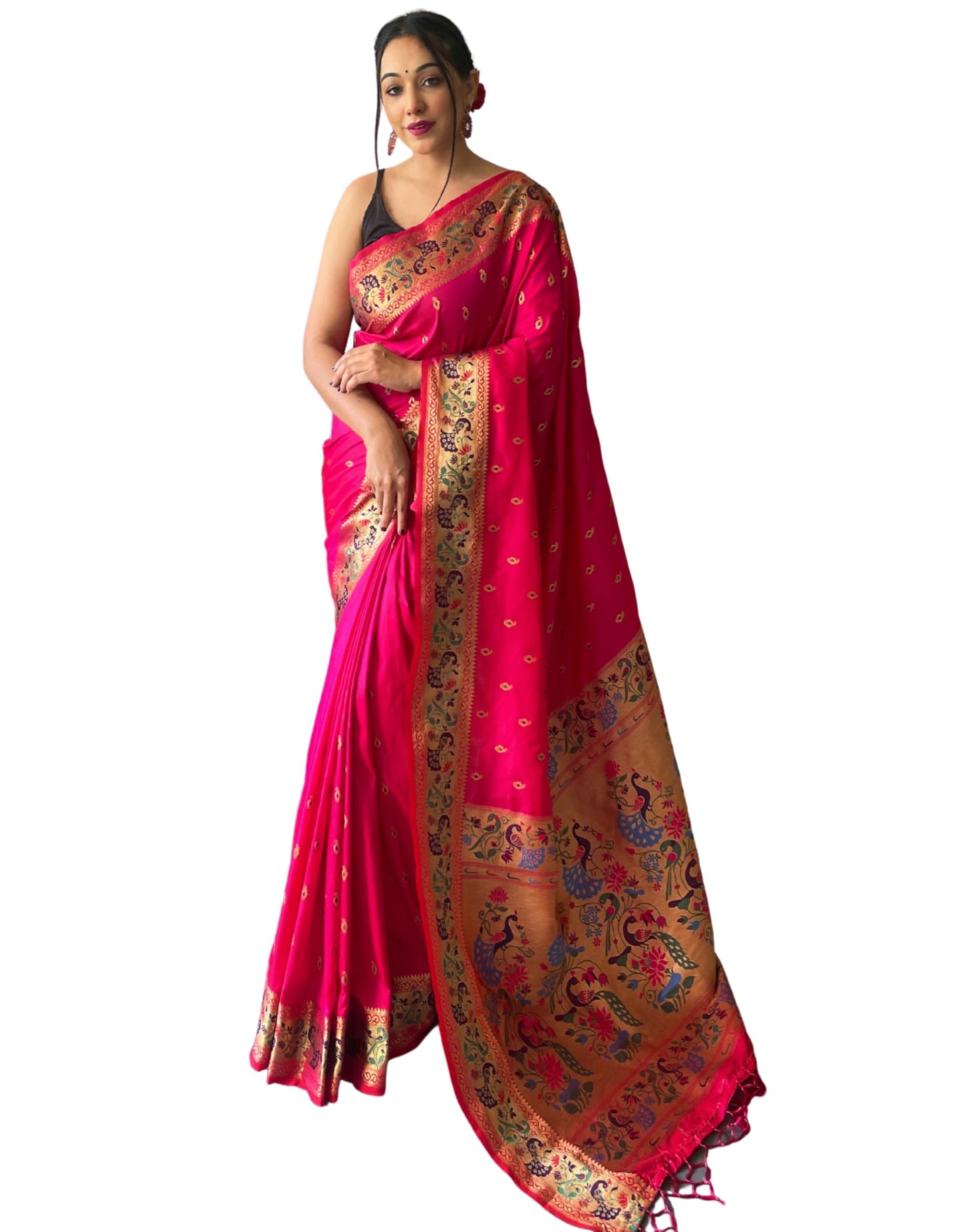 SGF11 Women's Paithani Soft Lichi Silk Kanjivaram Sarees With Blouse Piece