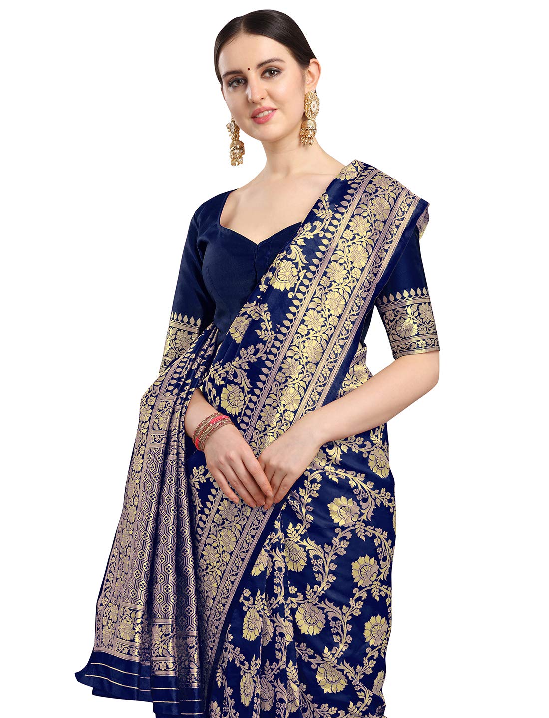 EthnicJunction Women's Kanchipuram Silk Half and Half Woven Saree With Blouse Piece