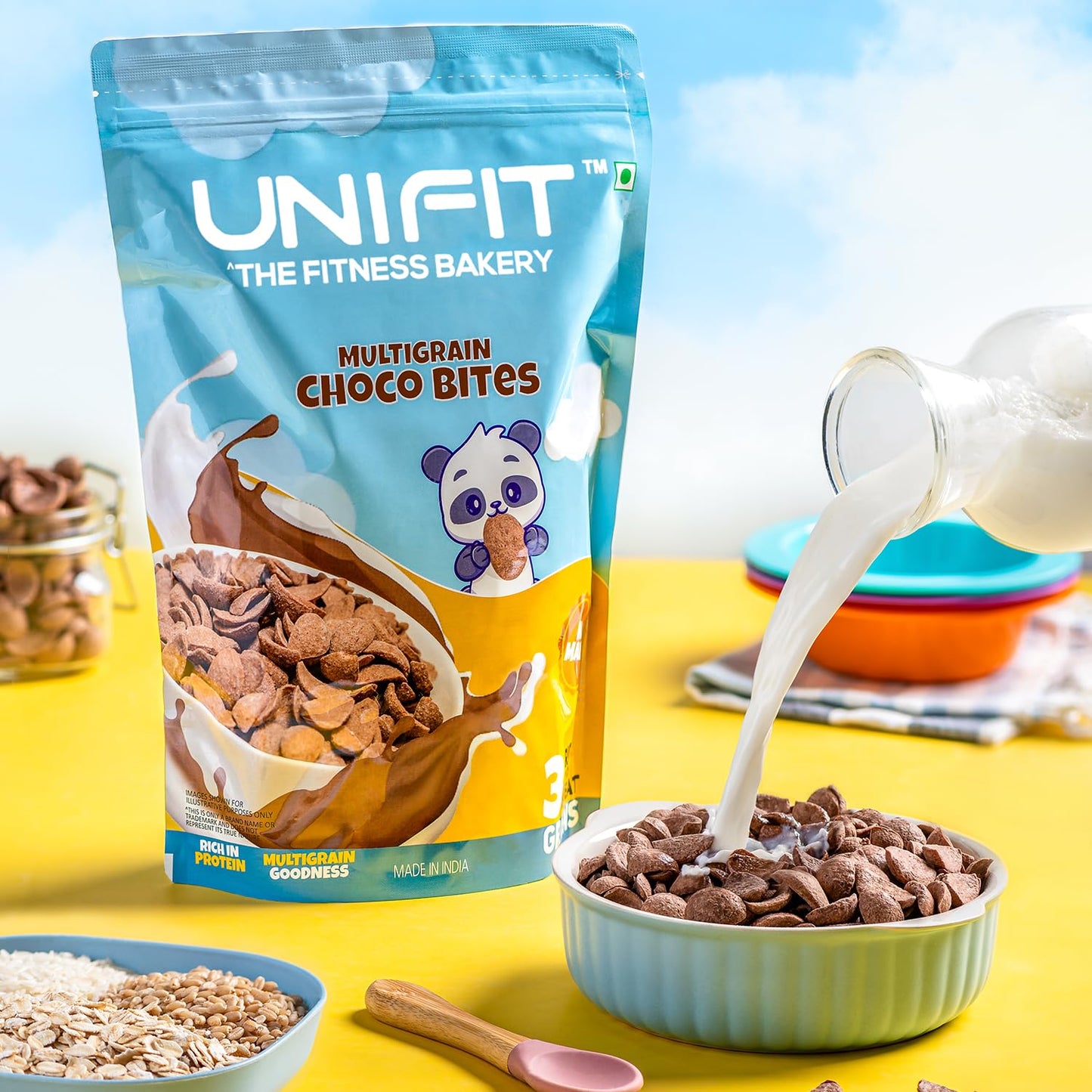 UNIFIT Multigrain Choco Bites Breakfast Cereals for Kids Rich in Protein Cereal Oats Instant & Crunchy Ready to Eat With Goodness of Wheat, Rice & Oats Grain -375g