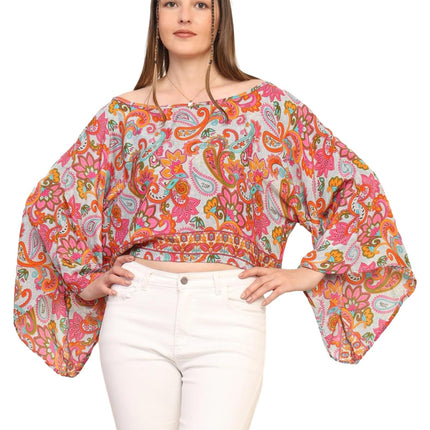 KE KANHA EXPORTS top Stylish Women Tops Multi-Neck Option-Round,v-Neck,Boat Neck Loose fit Variety of Sleeves Tops Boho Floral Western top fit to All Women Shape