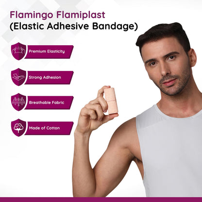 Flamingo Flamiplast (Elastic Adhesive Bandage B. P.) Support, Compression | Stretched Length upto 4/6 Mtr | 10 cm