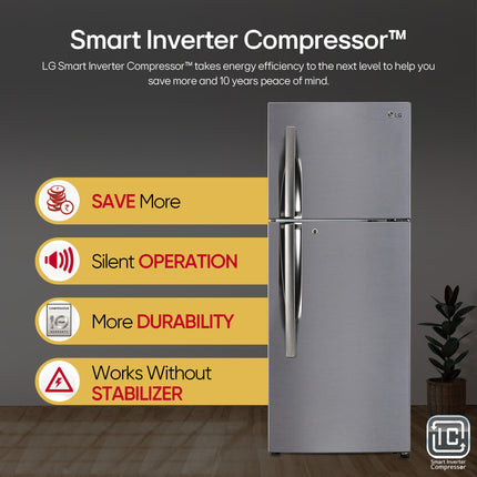 LG 242 L 3 Star Smart Inverter Frost-Free Double Door Refrigerator (GL-I292RPZX, Shiny Steel, Door Cooling+)