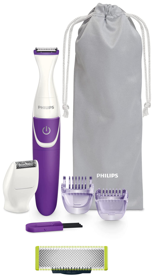 Philips Body Trimmer for Women, Skin Safe with Rounded Tips, 2in1 Trim or Shave, Hair Removal for Intimate Areas, Arms, Legs & Body, No Skin Irritation, Travel Friendly I 2 Year Warranty - BRT383/15