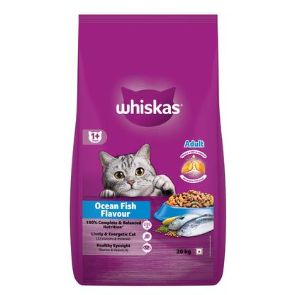 Whiskas Adult (1+ Years) Dry Cat Food, Ocean Fish Flavour, 480 g, Contains 41 Essential Nutrients, Complete & Balanced Nutrition for Adult Cats