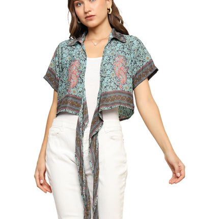 KE Kanha exportsWomen’s and Girls/Ladies Wrap Around Tops Beach wear Tunic Top V Neck Silk Casual Sleeve Printed Top Relaxed Fit Free Size