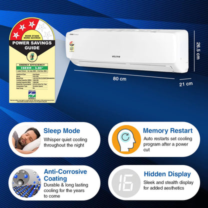 Voltas 1 ton 3 Star Inverter Split AC (Copper, 4-in-1 Adjustable Mode, Anti-dust Filter, 2024 Model, 123V CAE, White)