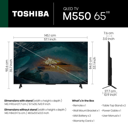 TOSHIBA 164 cm (65 inches) M550MP Series 4K Ultra HD Smart QLED Google TV 65M550MP (Black) 