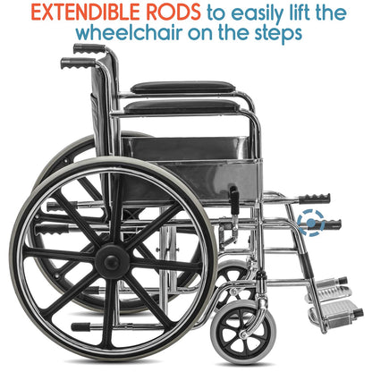 KosmoCare Dura Rexine Wheelchair | Self-Propelled & Attendant Use | Hammered Finish MS Frame | 24" Mag Wheels | Removable Footrests | Foldable Design | Comfortable Rexine Seat | Supports Up to 100 kg