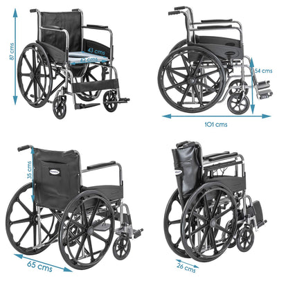 KosmoCare Dura Rexine Wheelchair | Self-Propelled & Attendant Use | Hammered Finish MS Frame | 24" Mag Wheels | Removable Footrests | Foldable Design | Comfortable Rexine Seat | Supports Up to 100 kg