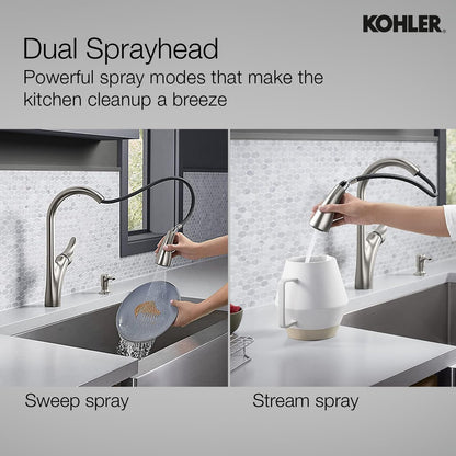 Kohler Emile 26448IN-4-VS Metal Pull-Down Sprayer Kitchen Faucet, Sweep Spray with Multi-function Docking Spray Head Technology (Vibrant Stainless Steel Finish)