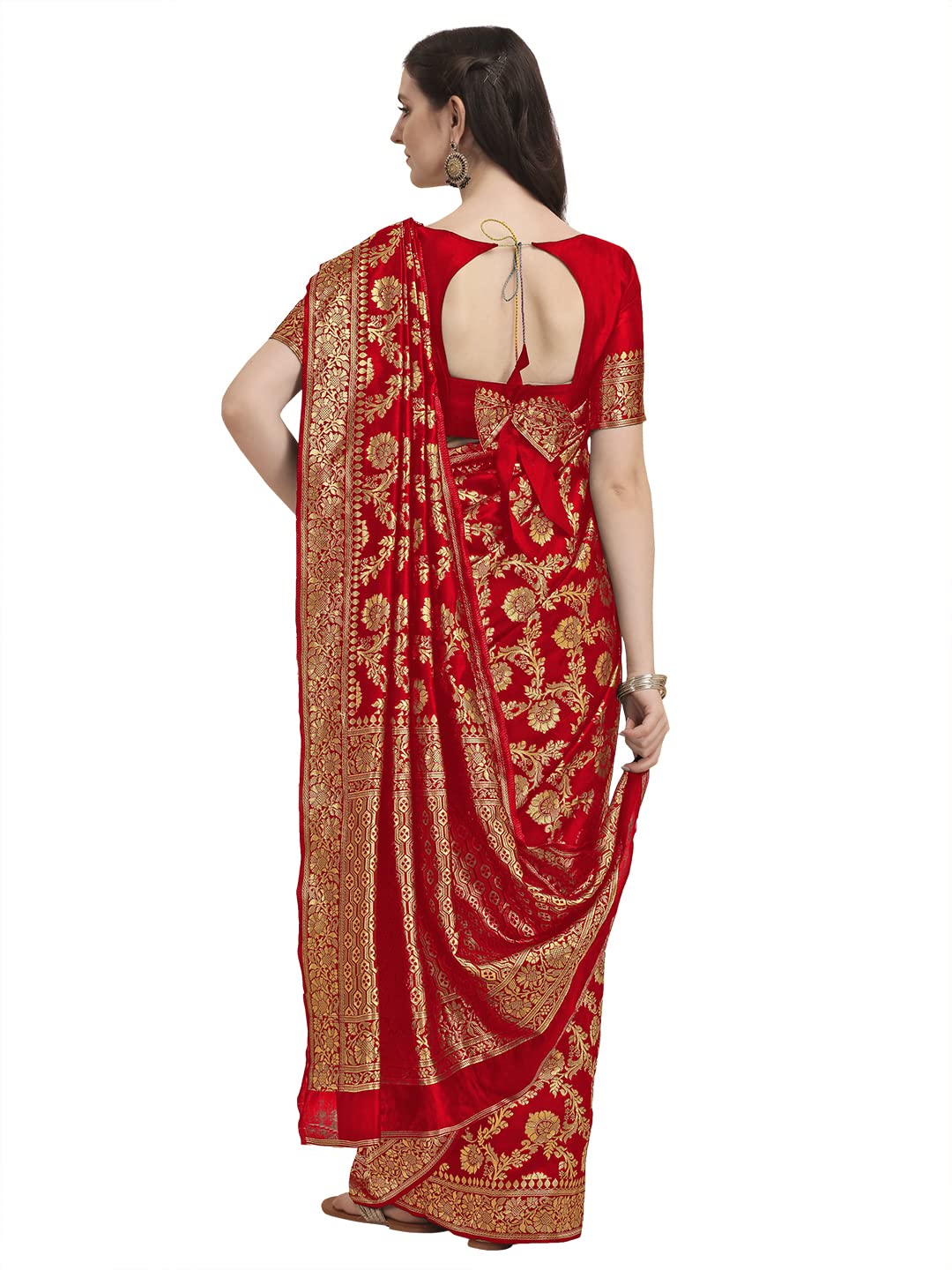 EthnicJunction Women's Kanchipuram Silk Half and Half Woven Saree With Blouse Piece