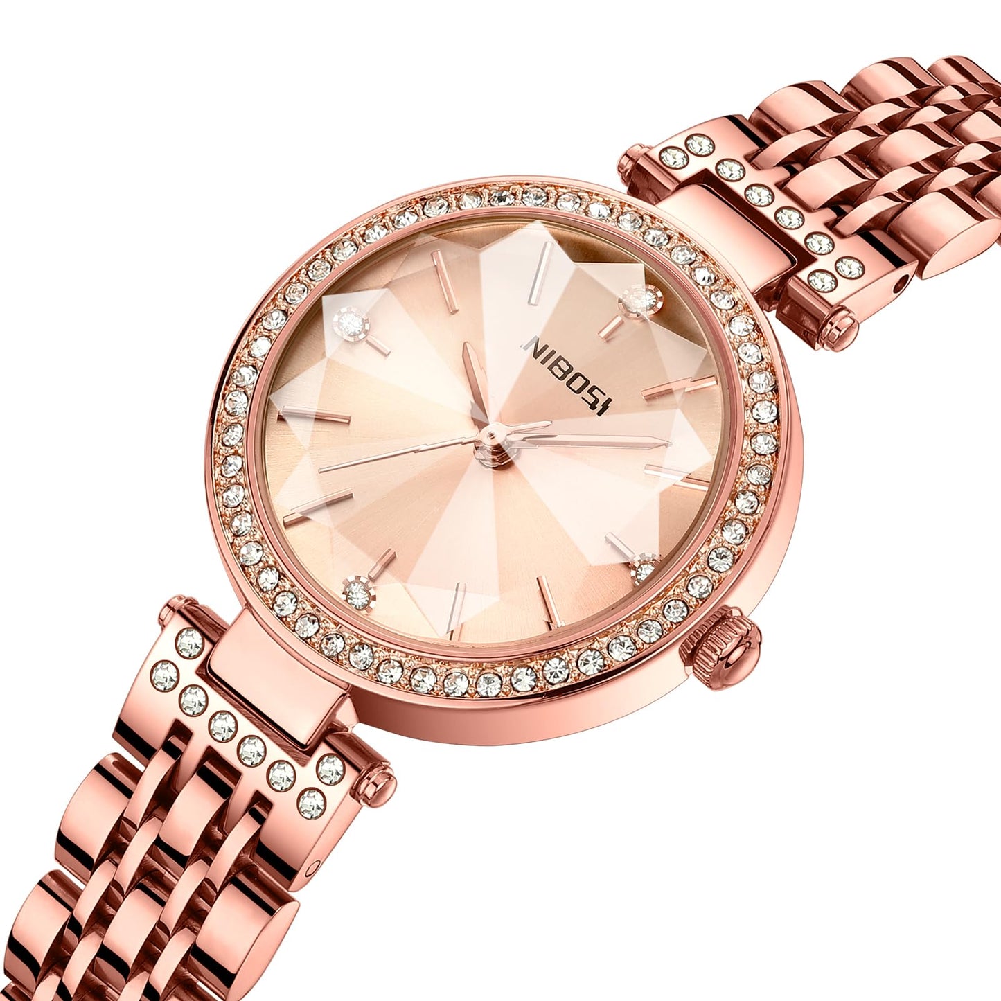 NIBOSI Women Stainless Steel Watches Analog Rose Gold Band and Square Dial Women's Watch for Girls&Miss&Ladies Diamond Studded with Stylish Watches Waterproof