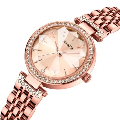 NIBOSI Women Stainless Steel Watches Analog Rose Gold Band and Square Dial Women's Watch for Girls&Miss&Ladies Diamond Studded with Stylish Watches Waterproof