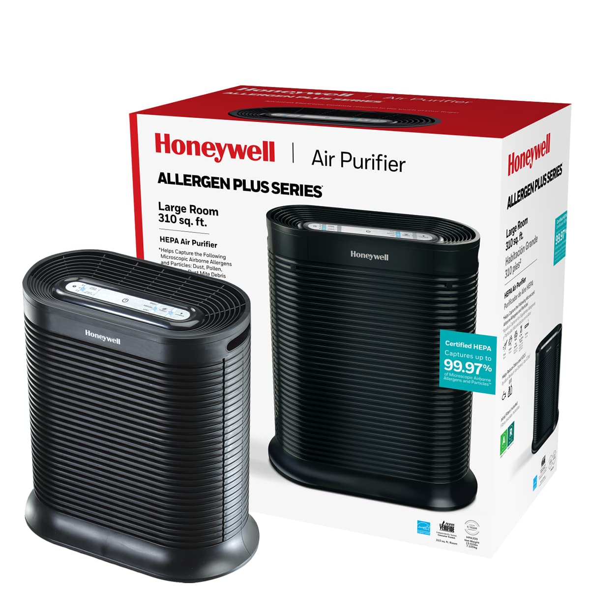 Honeywell Air Purifier for Home & Office, 3-in-1 filter - Pre-Filter, H13 HEPA Filter, Activated Carbon Filter, Removes 99.99% Pollutants, Allergens, Pet Danger, Smoke, Dust & Pollens - Air touch V1