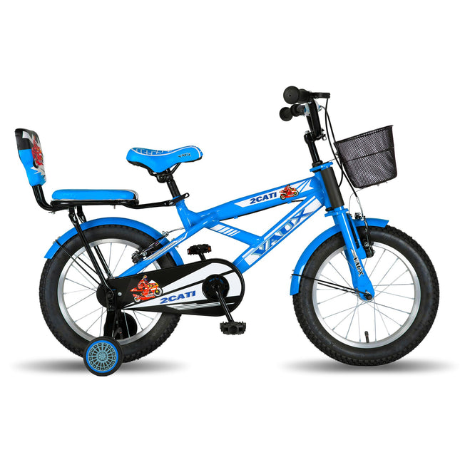 Vaux 2Cati 16T Cycle for Boys with Sidewheels, Basket & Backseat, Bicycle for Kids with Steel Frame, Alloy Rims & Tubular Tyres, Cycle for Kids 4 to 6 Years with Ideal Height 3.3ft to 3.9ft(Blue) 