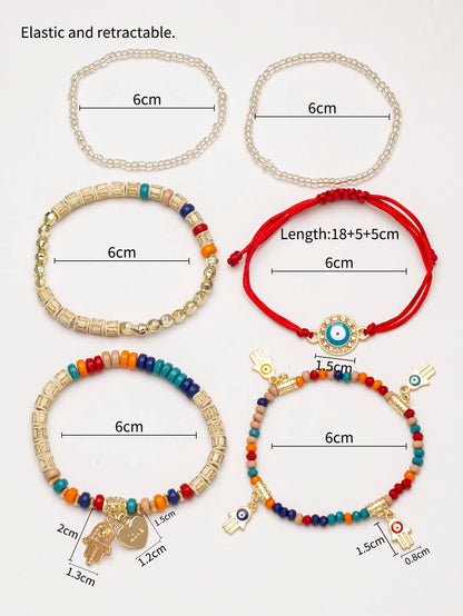 Shining Diva Fashion Bohemian Stackable Multilayer Hamsa Hand Evil Eye Lucky Protection Bracelets Multicolor Crystal Charm Beaded Bracelet for Women Girls