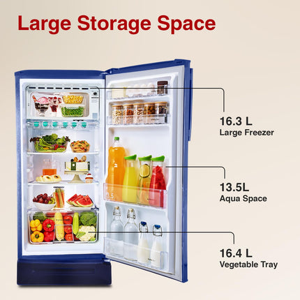 Godrej 180 L 4 Star Turbo Cooling Technology, With 24 Days Farm Freshness Direct Cool Single Door Refrigerator(2023 Model, RD EDGENEO 207D THF AQ BL, Aqua Blue)