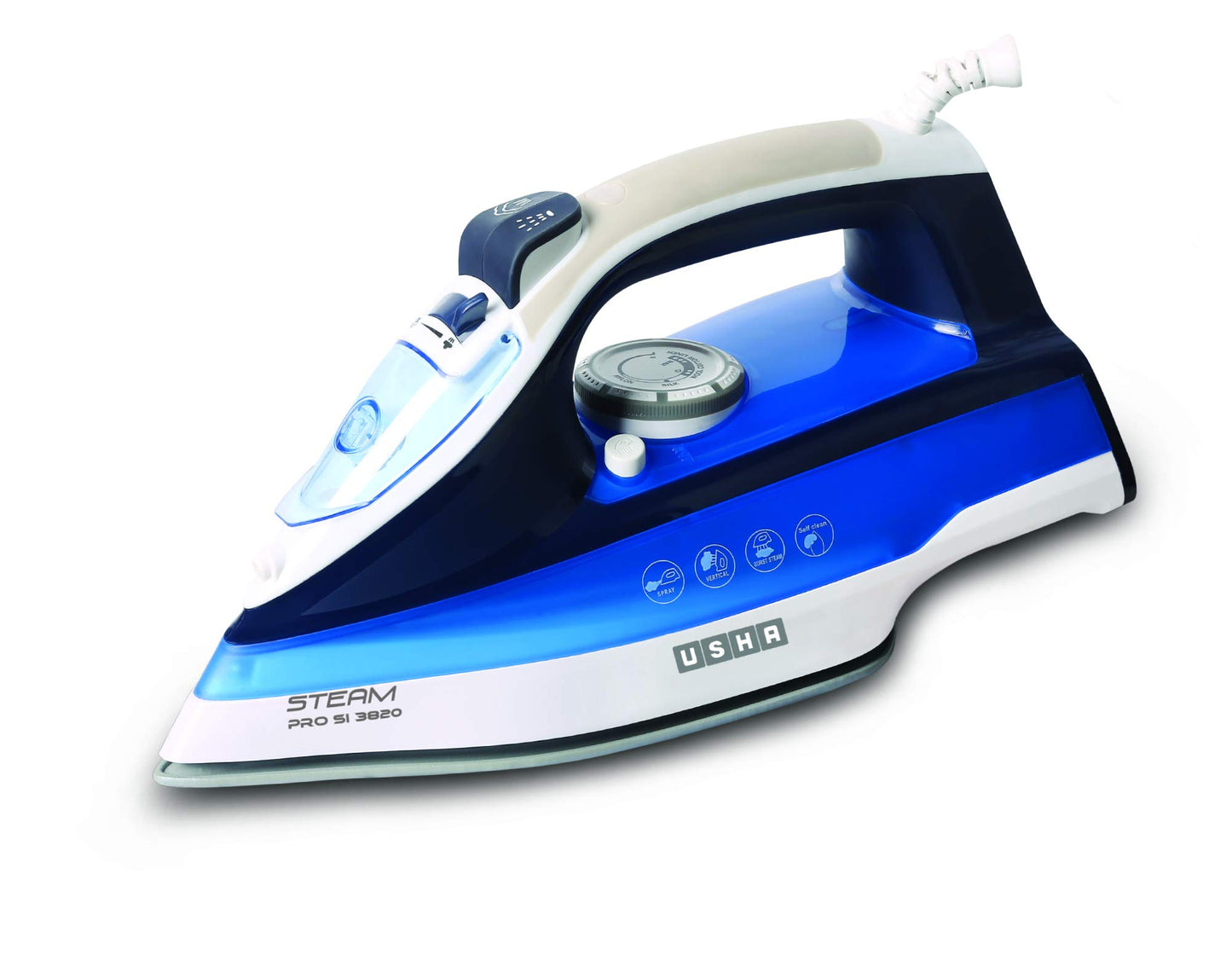 USHA ABS body Aurora 1000 W Dry Iron With Innovative Tail Light Indicator, Weilburger Soleplate (White & Grey), 1000 Watts