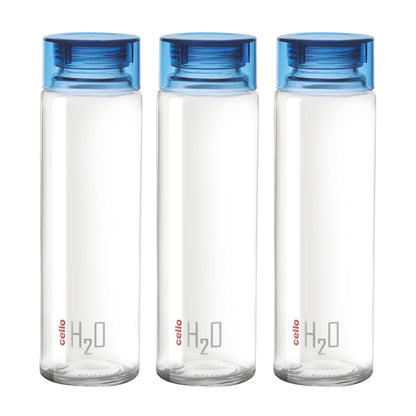 Cello H2O Glass Fridge Water Bottle with Plastic Cap | Leak Proof & Break-Proof | Wide Mouth & Easy to Clean | Best Usage for Office/School/College | 920ml | Red