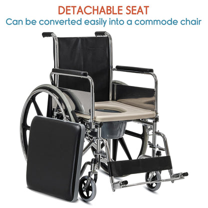 KosmoCare Dura Rexine Wheelchair | Self-Propelled & Attendant Use | Hammered Finish MS Frame | 24" Mag Wheels | Removable Footrests | Foldable Design | Comfortable Rexine Seat | Supports Up to 100 kg