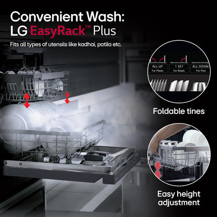 LG 14 Place Setting Free Standing Dish Washer with TrueSteam, QuadWash, EasyRack Plus, Wi-Fi Enabled (DFB424FP, Silver, Inverter Direct Drive Motor)