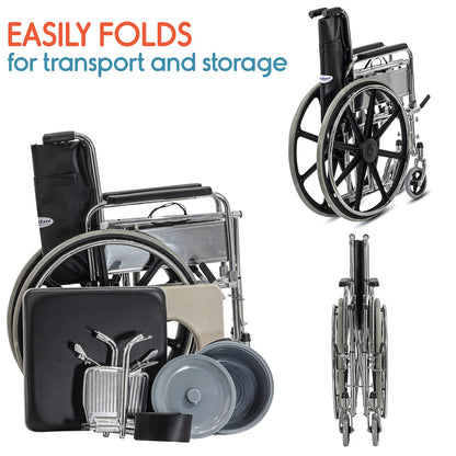 KosmoCare Dura Rexine Wheelchair | Self-Propelled & Attendant Use | Hammered Finish MS Frame | 24" Mag Wheels | Removable Footrests | Foldable Design | Comfortable Rexine Seat | Supports Up to 100 kg