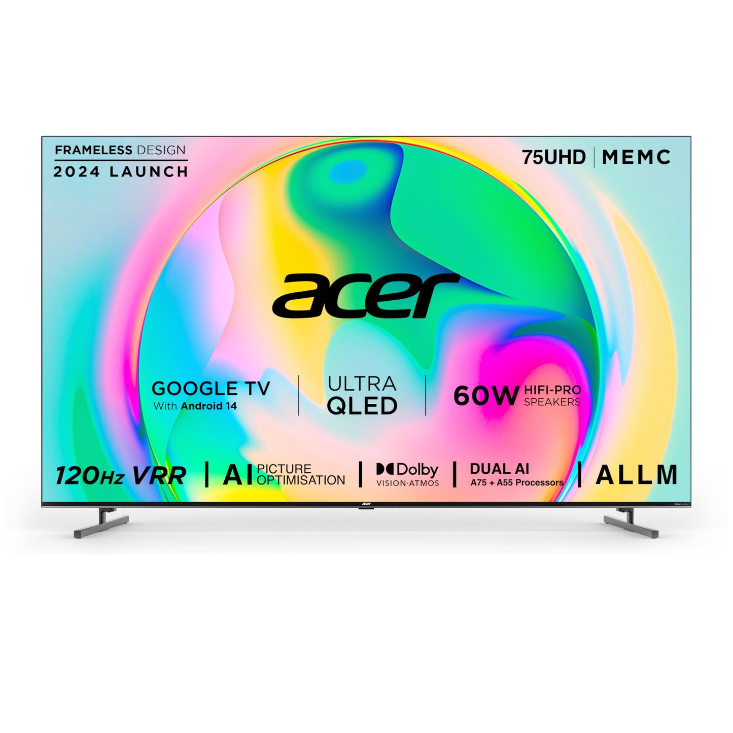 Acer 80 cm (32 inches) V Pro Series HD Ready Smart QLED Google TV with Android 14 (Black) | 16GB Storage | 30W Dolby Audio