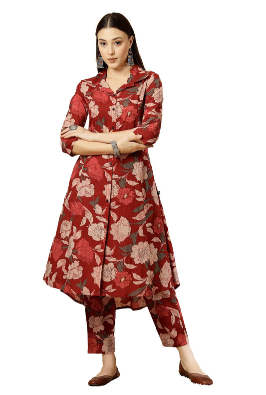 Pistaa's Women Pure Cotton Floral Printed Salwar Suit Set