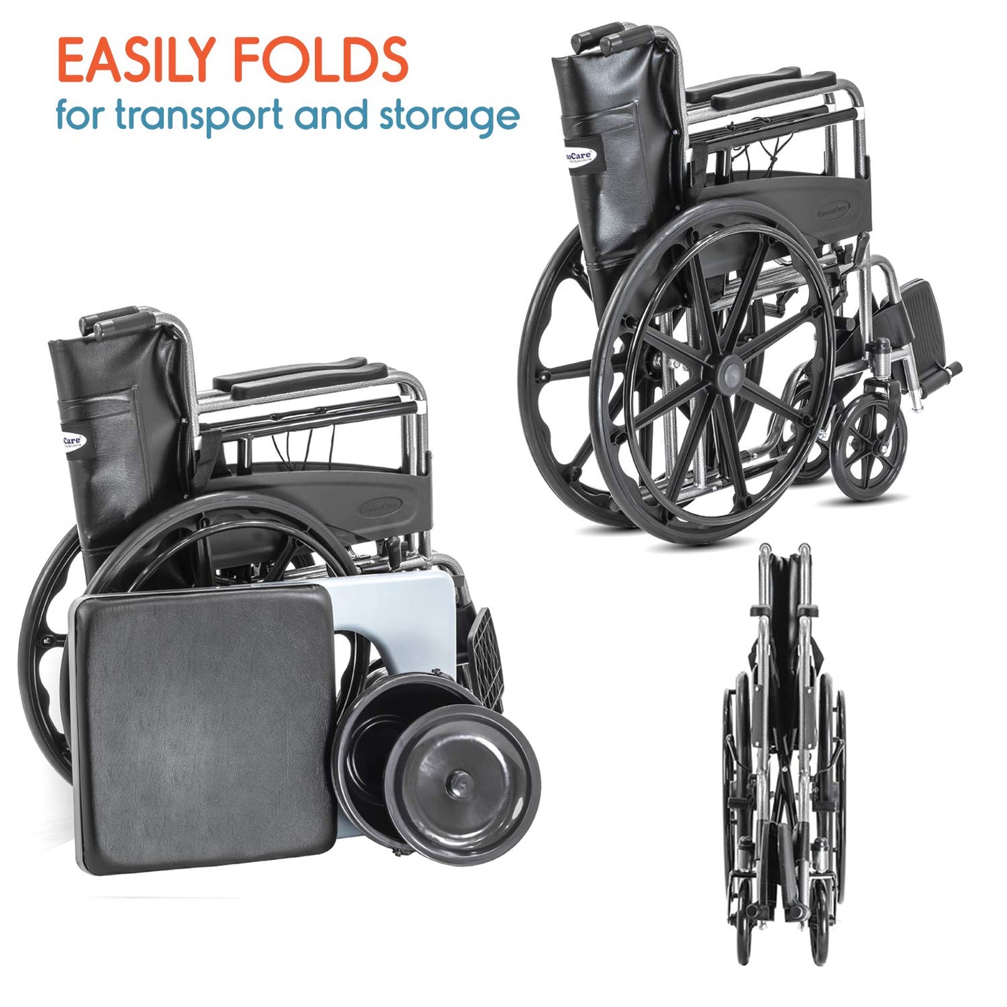 KosmoCare Dura Rexine Wheelchair | Self-Propelled & Attendant Use | Hammered Finish MS Frame | 24" Mag Wheels | Removable Footrests | Foldable Design | Comfortable Rexine Seat | Supports Up to 100 kg