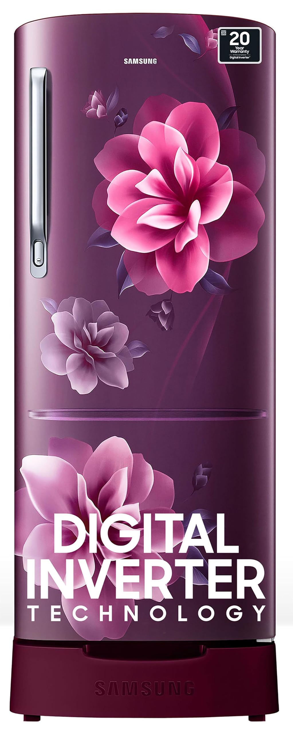 Samsung 183 L, 4 Star, Digital Inverter, Direct-Cool Single Door Refrigerator (RR20C1824CR/HL, Red, Camellia Purple, Base Stand Drawer, 2024 Model)