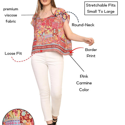 KE KANHA EXPORTS top Stylish Women Tops Multi-Neck Option-Round,v-Neck,Boat Neck Loose fit Variety of Sleeves Tops Boho Floral Western top fit to All Women Shape