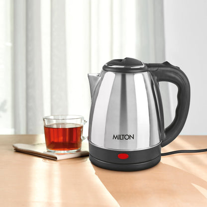 Milton Euroline Go Electro 2.0 Stainless Steel Electric Kettle, 1 Piece, 2 Litre, Silver, Power Indicator, 1500 Watts, Auto Cut-off, Detachable 360 Degree Connector, Boiler for Water, Instant Noodles