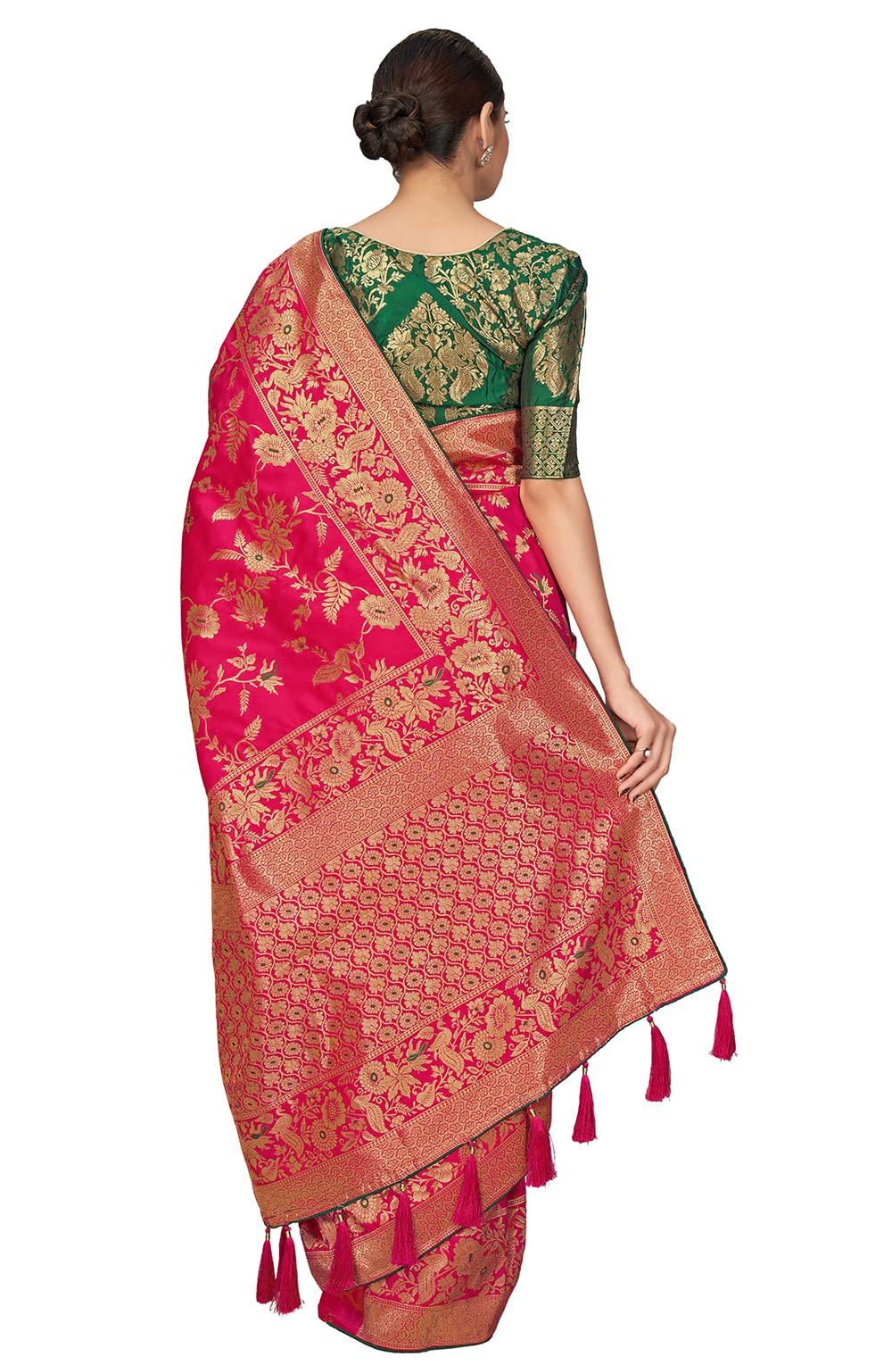 Monjolika Fashion Women's Banarasi Silk Blend Woven Zari With Tussles Saree and Jacquard Woven Blouse Piece (37765 color)