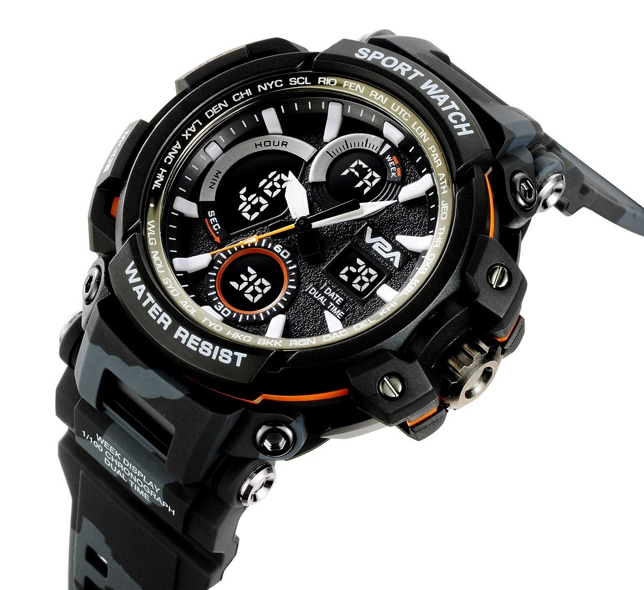 V2A Outdoor Sport Shockproof Led Analogue And Digital Waterproof Chronograph Watch For Men ( Multicolor )