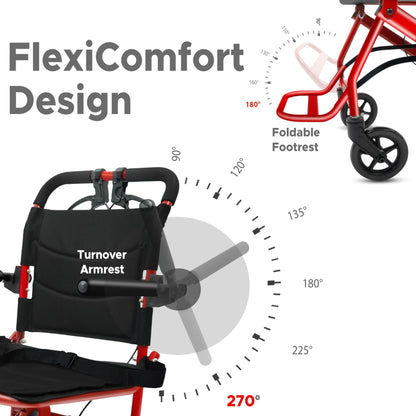 KosmoCare Dura Rexine Wheelchair | Self-Propelled & Attendant Use | Hammered Finish MS Frame | 24" Mag Wheels | Removable Footrests | Foldable Design | Comfortable Rexine Seat | Supports Up to 100 kg