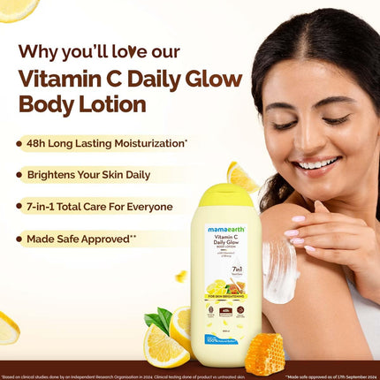 Mamaearth Vitamin C Daily Glow Body Lotion For Skin Brightening with Vitamin C & Honey 400ml | Nourishes Dry Skin | 48 H Moisturization | 100% Natural Butter | Non-Greasy Smooth Skin | All Skin Types