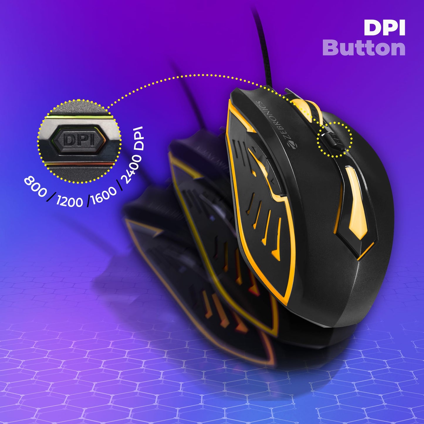 ZEBRONICS-Transformer-M with a High-Performance Gold-Plated USB Mouse: 6 Buttons, Multi-Color LED Lights,High-Resolution Sensor with max 3600 DPI, and DPI Switch(Black)