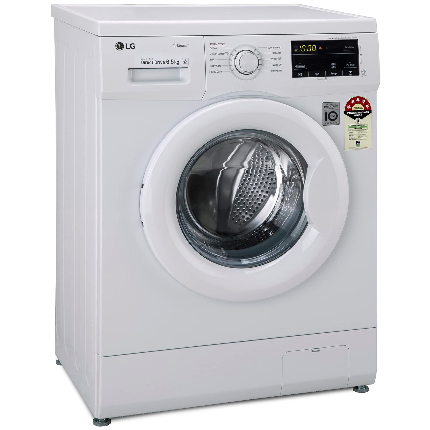 LG 6.5 Kg, 5 Star, Direct Drive Technology, Steam Wash, 6 motion DD, Smart Diagnosis, Fully Automatic Front Load Washing Machine (FHM1065SDW, Allergy Care, In-Built Heater, Touch Panel, White)