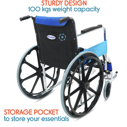 KosmoCare Dura Rexine Wheelchair | Self-Propelled & Attendant Use | Hammered Finish MS Frame | 24" Mag Wheels | Removable Footrests | Foldable Design | Comfortable Rexine Seat | Supports Up to 100 kg